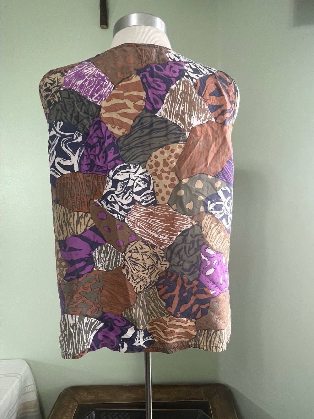 SilkLand Vintage 100% Pure Silk Women’s Patchwork Print Sleeveless Top Medium - Picture 4 of 9